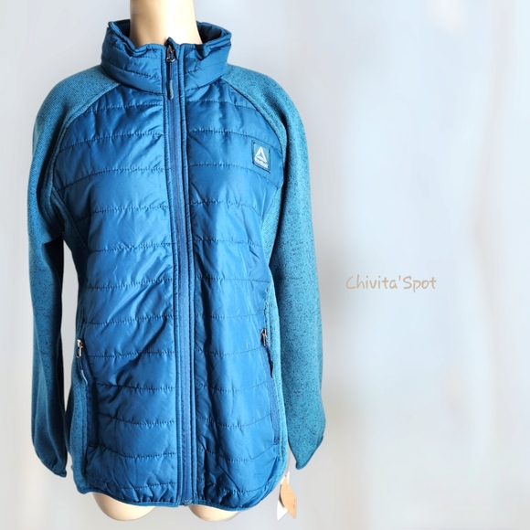 🆕️🏷 Reebok Quilted Sweater Fleece Jacket - Ovean Blue -M - Picture 9 of 12